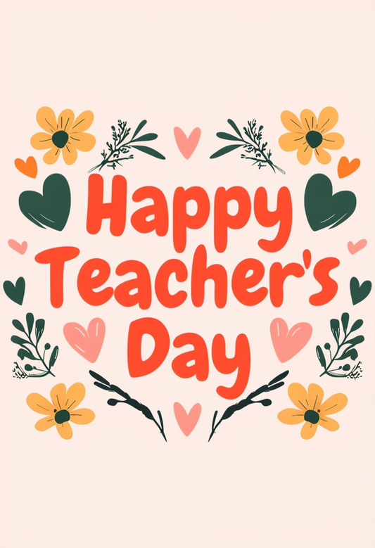 Happy teacher day with hearts and flowers